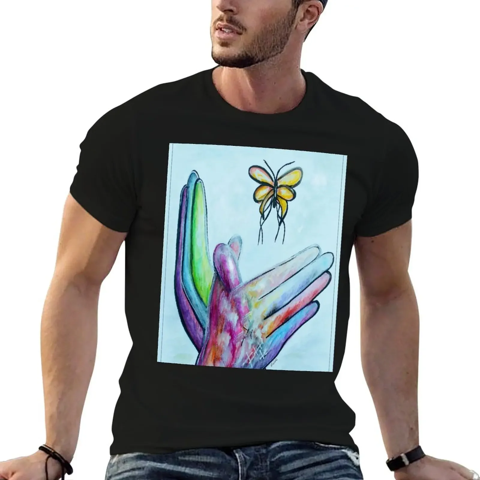 American Sign Language BUTTERFLY T-Shirt anime korean fashion baggy shirts men clothes