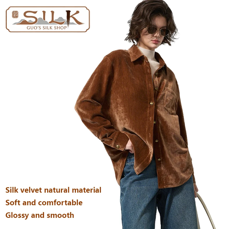 

High-end Silk Velvet Women's Shirt - Retro Style, Elegant, Long-Sleeved Top, Comfortable and Soft, Casual and Luxurious Shirt