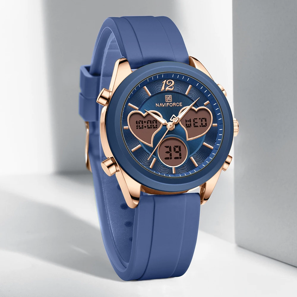 NAVIFORCE NF5045T Reloj elegante de lujo para mujer con doble pantalla resistente al agua pulsera para mujer relojes para mujer