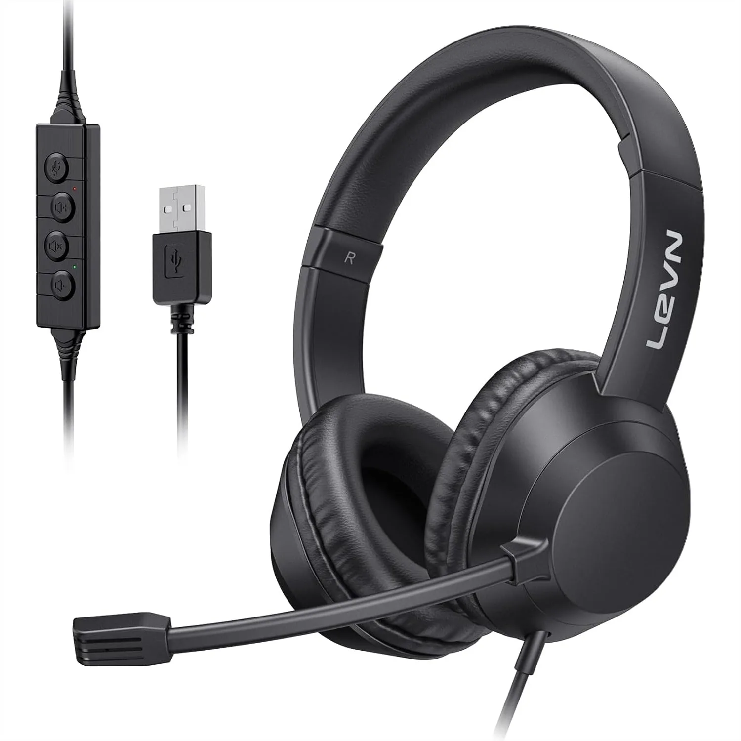 

USB Headset With Mic For PC Noise Canceling Microphone For Laptop Work From Home Call Center Open Office Black