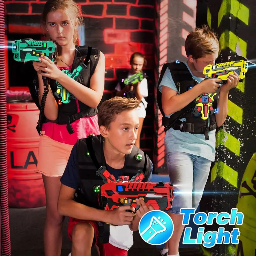 VATOS mise à niveau synchronisation des données pistolet à étiquettes Laser gilets x4 pistolets électriques infrarouges jeu de tir ensemble jouet pour enfants adolescents jeux intérieurs et extérieurs