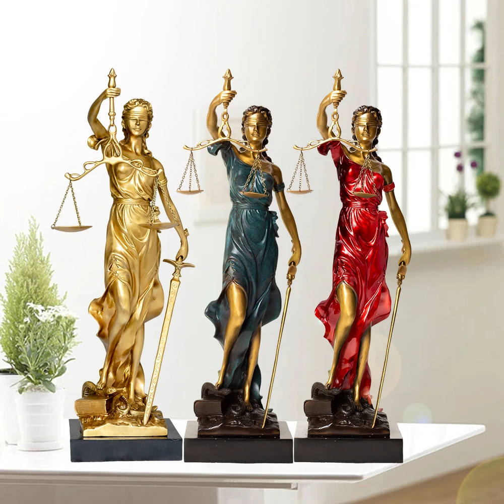 49cm Bronze Lady Justice Statue Bronze Sculpture Of Blind Lady of Justice Holding Up Scales Home Decor Ornament Festive Gifts