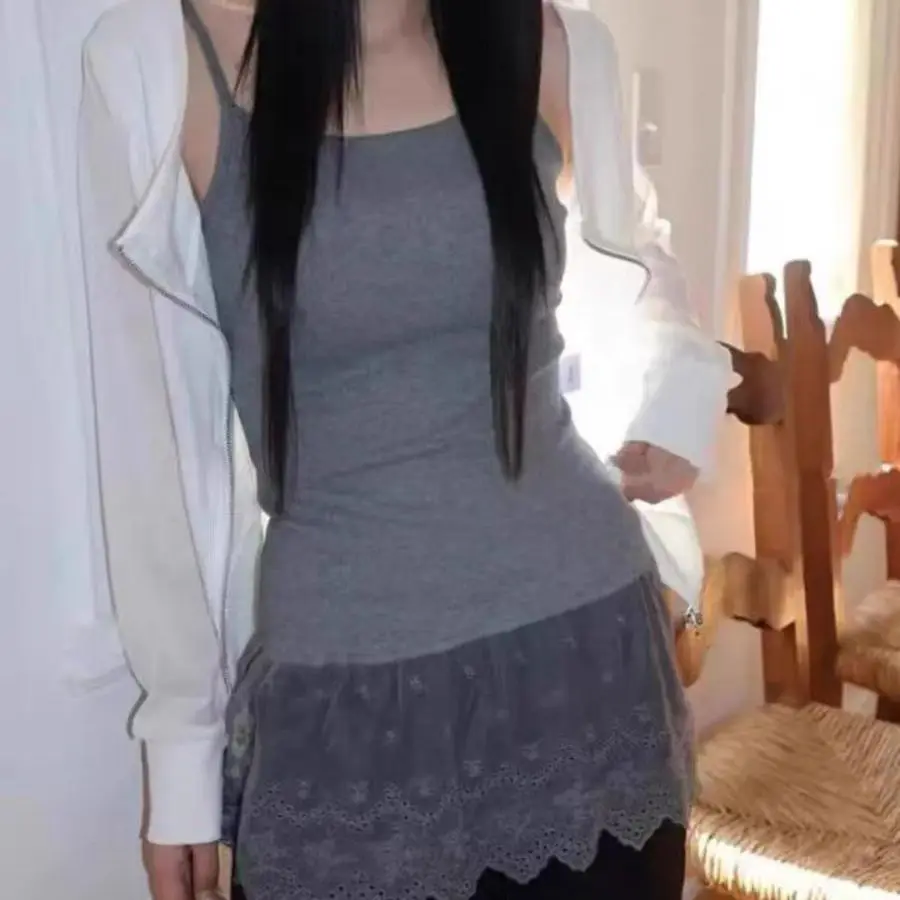 

Японский модный жилет в стиле пэчворк, кружевная майка без рукавов, винтажные топы с лямкой на шее, одежда Y2k, майка, майки, майки