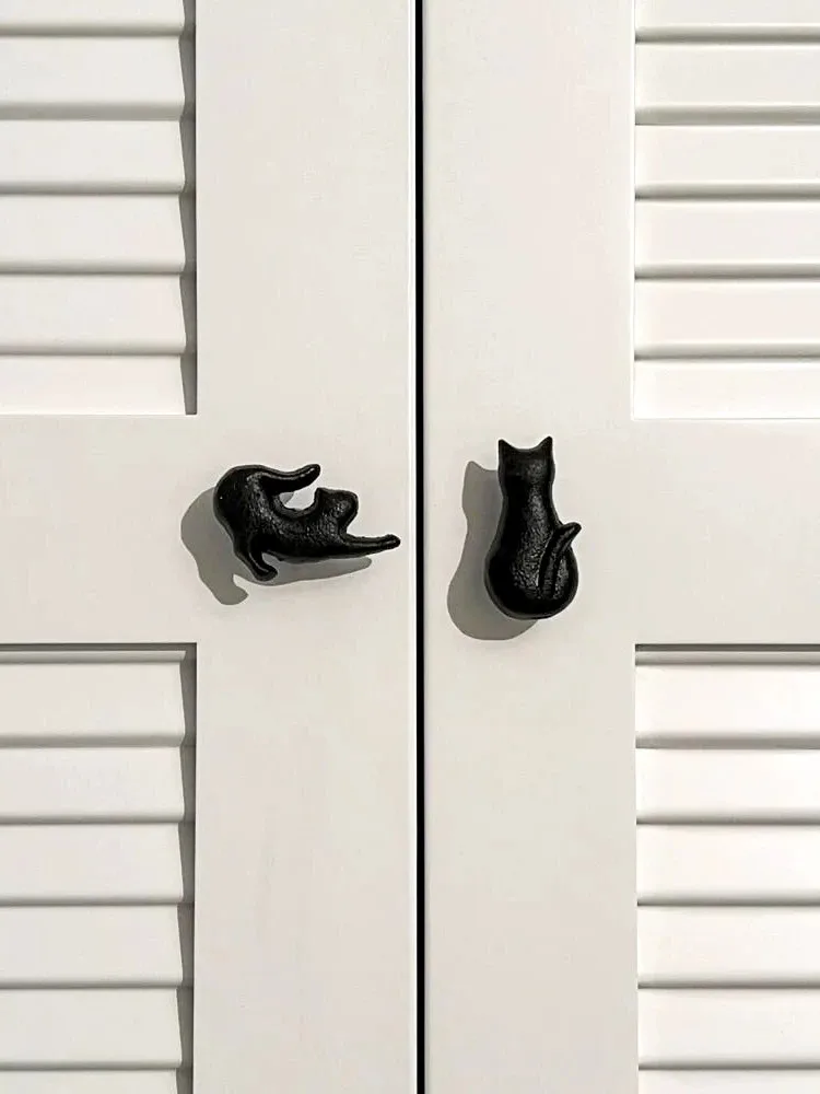 trade heavy industry model  black cat handle wardrobe children room, with cute cartoon cabinet doors single-hole handles.
