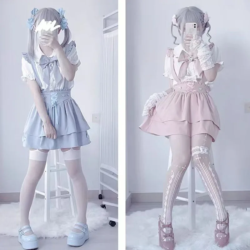 Japanse Zoete Lolita Ruches Strik Korte Jarretelrok Meisjes Gothic Geruit Verband Feest Mini Rokjes Y 2K Casual A-Line Rokken