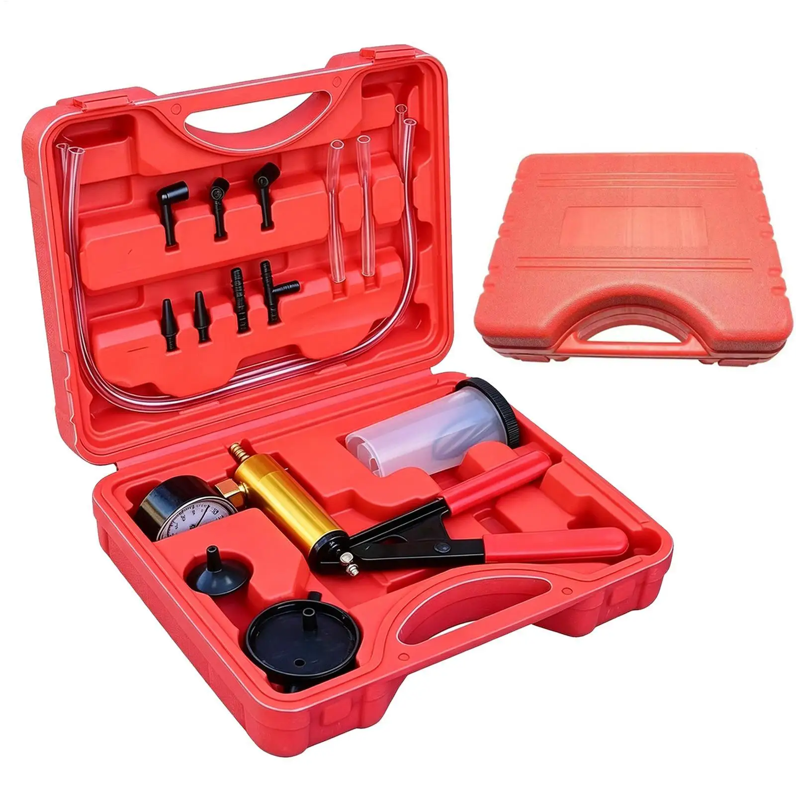 

Hand Vacuum Pump Tester Kit Portable Brake Bleeder Set for Automotive Car 2 in 1 Pressure Pump Diagnostic Test Tool