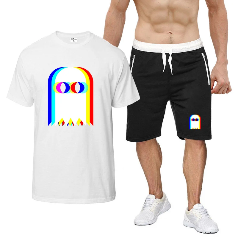 2025 رائجة البيع الصيف عادية تنفس مريحة مضحك شبح مخدر Vaporwave هالوين EDM الموسيقى تي شيرت السراويل الدعاوى #2