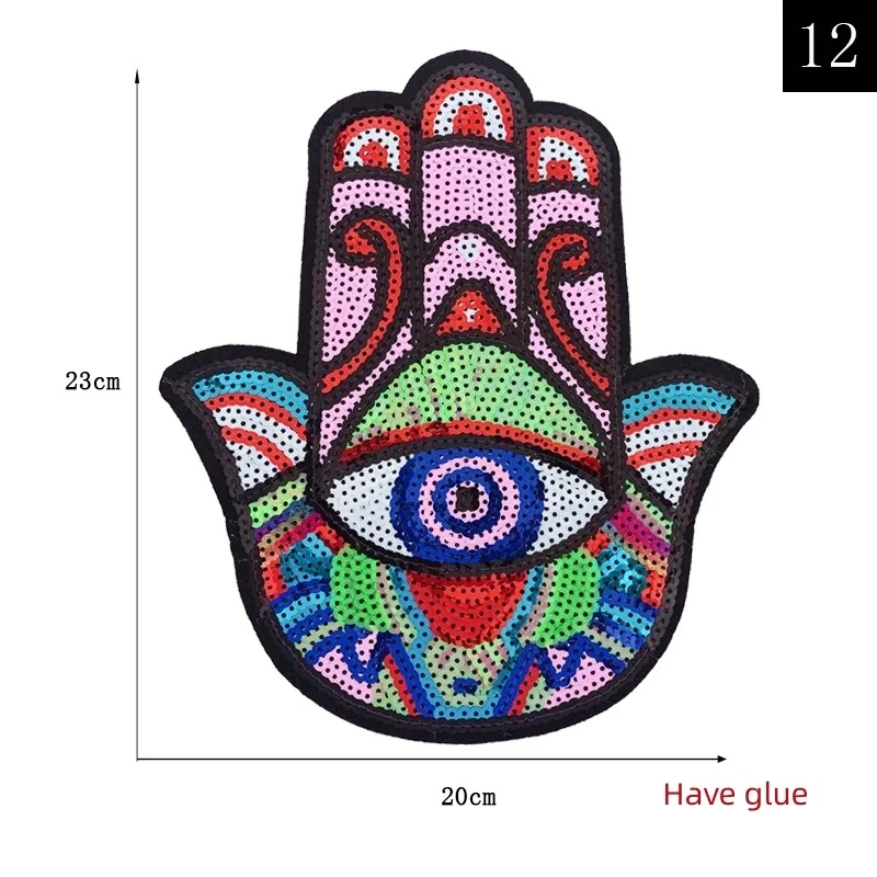 Palm Large Sequin Patches and Appliques Thermoadhesive Patch Eye Hand Jacket T-shirt DIY Decoration Iron on Patches for Clothing