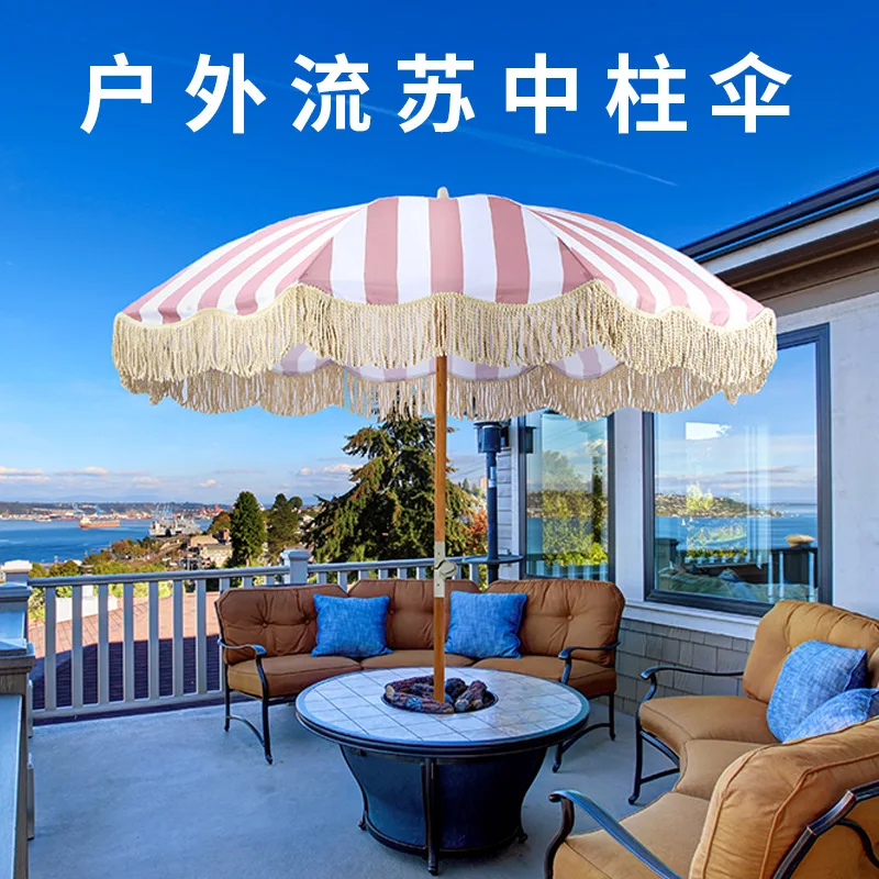 Outdoor Tassel Beach Umbrella Scenic Beach Leisure Sun Umbrella Hotel Decoration Courtyard Umbrella Landscape