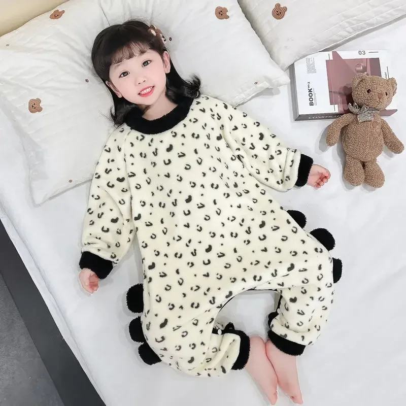 Children's One-piece Pajamas Flannel Winter Rompers New Girls' Coral Fleece Anti Kick and Anti Cold Baby Sleeping Sets for Boys