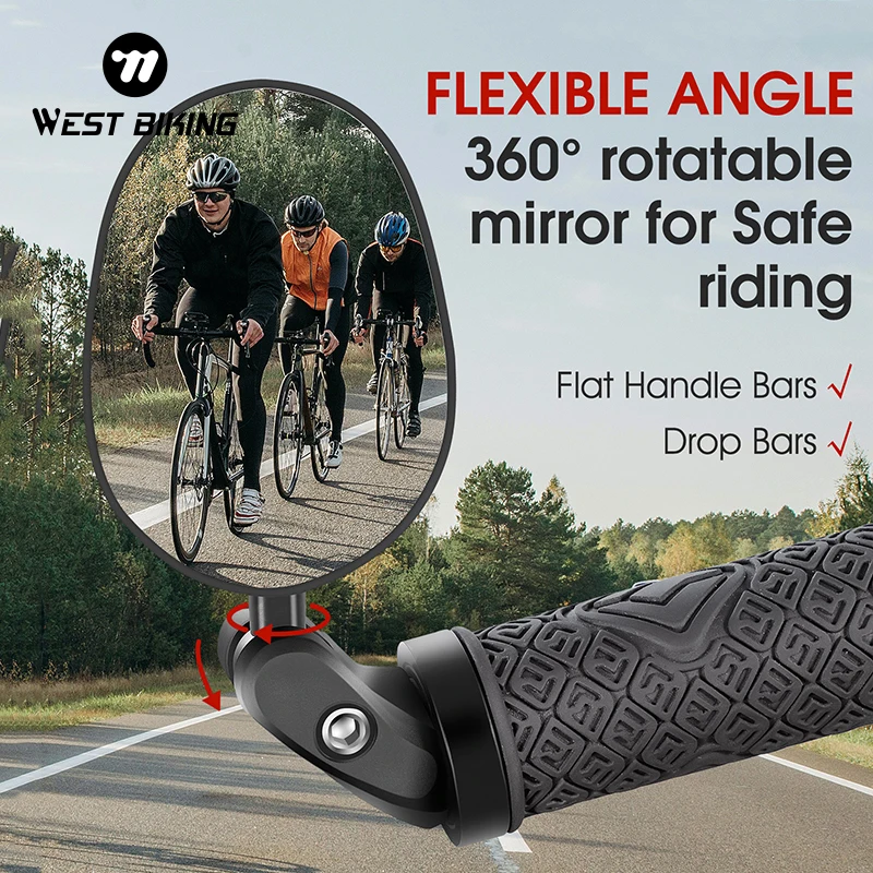 

WEST BIKING 1/2PC Bike Mirror 360 Degree Adjustable Rotatable Handlebar Mirror Wide Cycling Rear View Mirror Bicycle Accessories