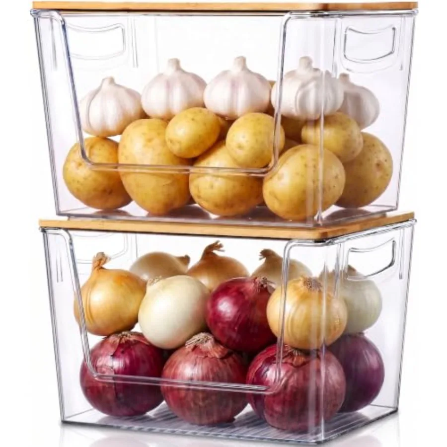 Pantry Organizers Storage, 2 Pack Large Storage Bins for Onion, Potato, Garlic, Canned Food, Organizer Bins for Under Sink, Kit