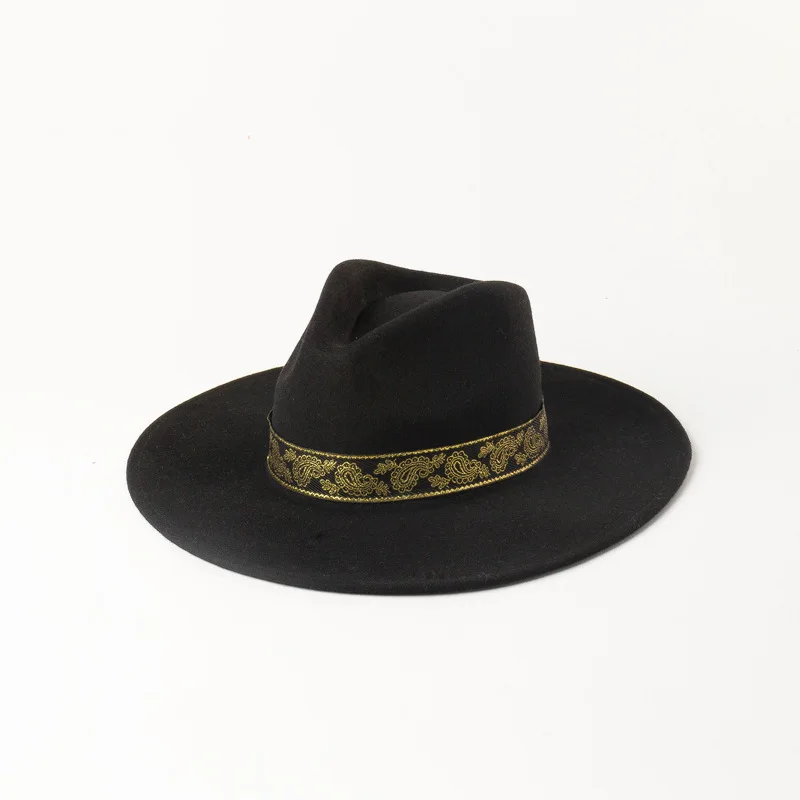 Autumn Winter New Fashion Embroidered Pattern Decorated Wool Jazz Hat for Shopping and Travel Styling Felt Fedora