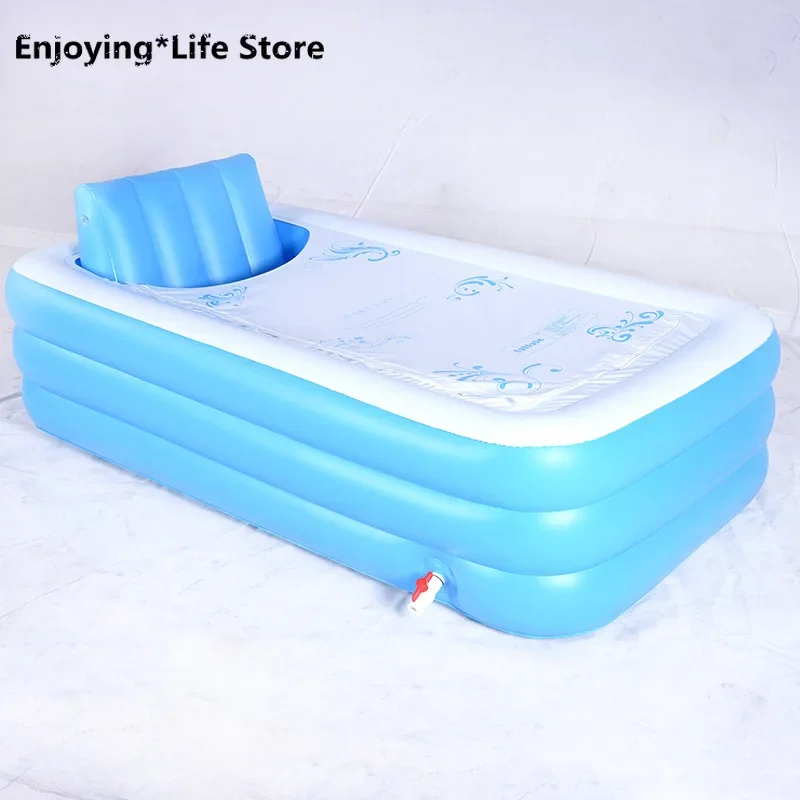 Tub Bath Inflatable Bathtub Bath Barrel Sauna Barrel Portable Integrated Backrest Adult Children 1.8m Bule