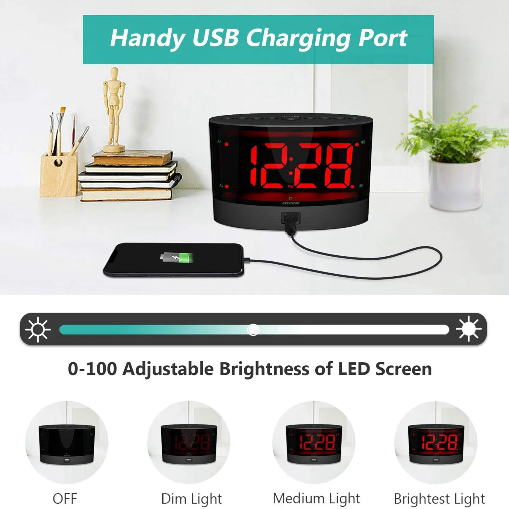 

2X Extra Loud Alarm Clock With Wireless Bed Shaker,Vibrating Dual Alarm Clock For Heavy Sleepers-B09B