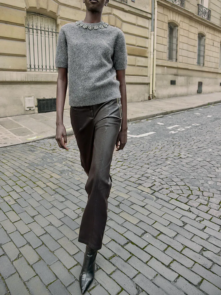 

Faionable round Ne Beaded ort Sve Knitted Sweater New Arrival Winter 2025 Women's Casual Loose Fit Knitwear