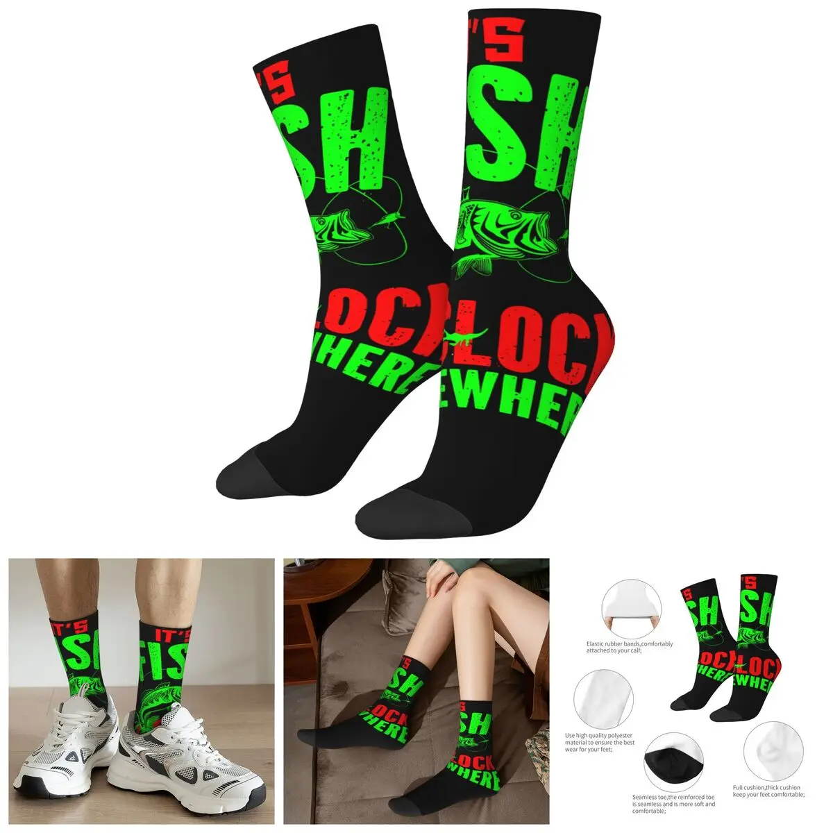 

Hip Hop Vintage Awesome Crazy Men's compression Socks Unisex It's Fish o'Clock Somewhere Harajuku Seamless Printed Funny Novelty