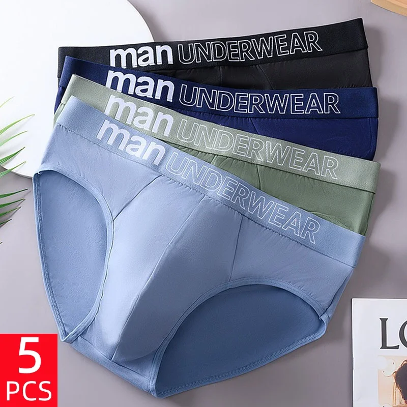 5 Pcs/Lot Men's Sexy Letter Briefs Comfortable Seamless Underpants Young Students Loose Breathable Mid-Waist Underwear