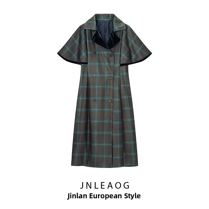 

JNLEAOG Autumn New Faionable Pure Plaid Woolen Coat Women's Street Sle Long Sve Polyester Fiber Outerwear