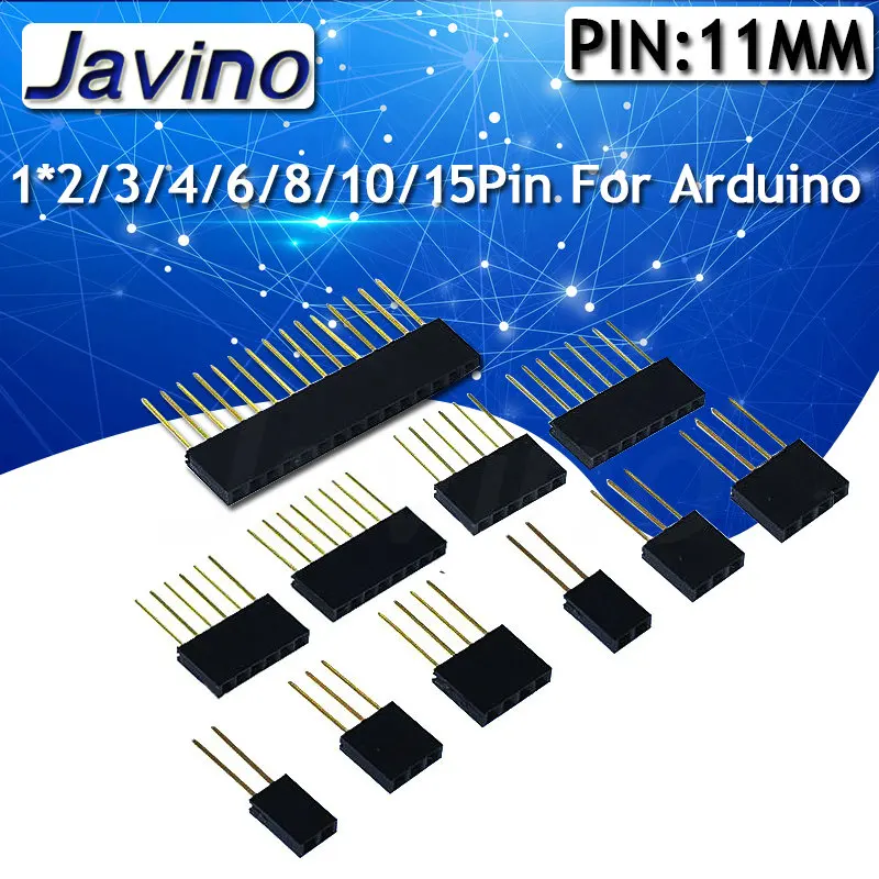 10PCS 2.54mm Single Row Female Long pins 11mm Breakaway PCB Board Pin Header socket Connector 1*2/3/4/6/8/10/15Pin For Arduino