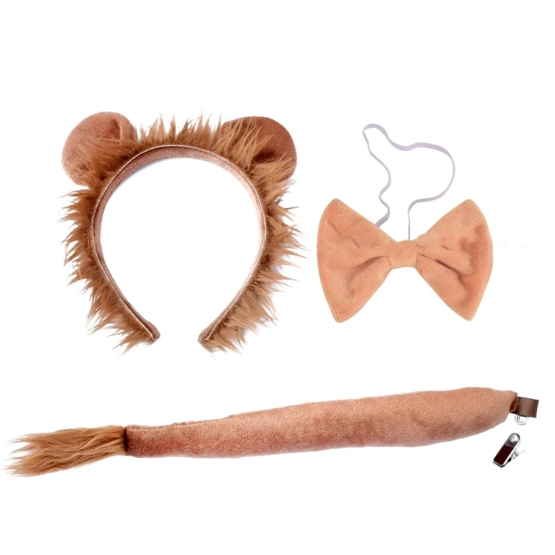 3pcs/pack Role Play Lion Ear Hair Hoop Tail Bowtie Set Woman Teens Makeup Headbands for Halloween Performances Hairband