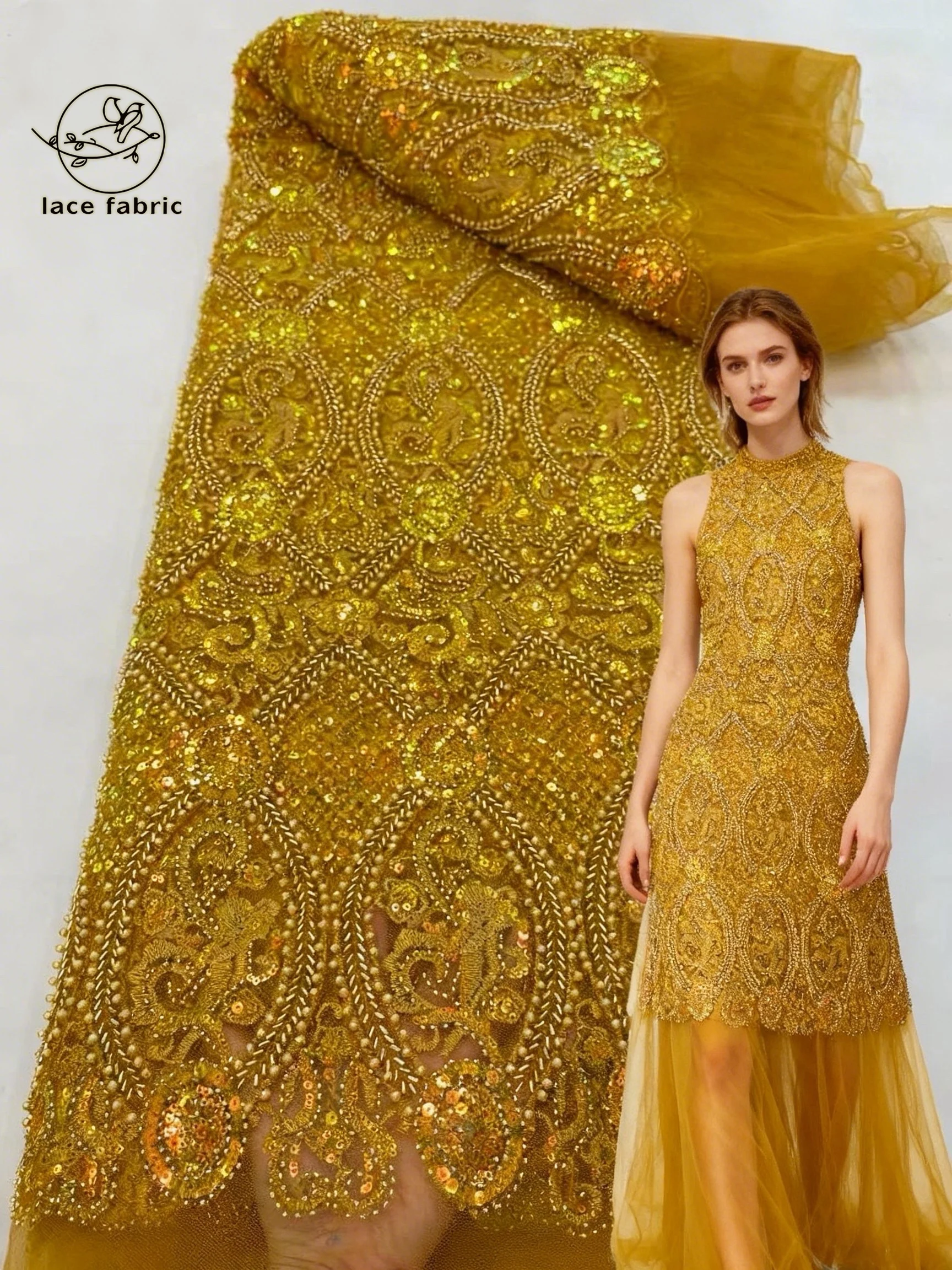 

Nigerian Exquisite Gorgeous Lace Fabric 2026 Luxury Lace Fabric African Sequins Beaded Tulle Fabric For 5yards Sewing Dresses