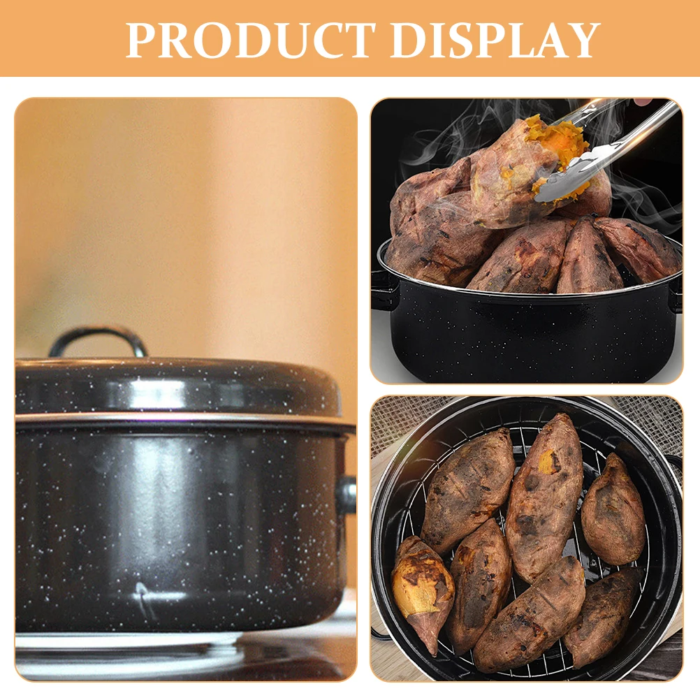

24cm Enamel Roaster Pan Cooking Pot Barbecue Pot Household Roasting Pan Binaural Handles Kitchen Supply