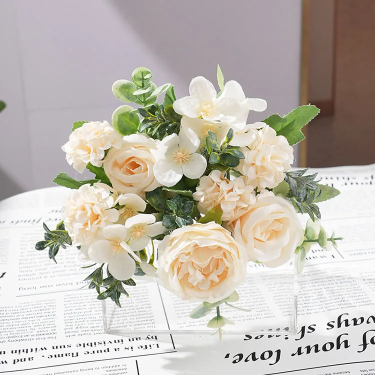 Künstliche Pfingstrose, Hortensien, rosa Rosen, Blumenstrauß, Seidenblumen für Hochzeit, Party, Blumenstrauß, gefälschte Blumenarrangements, Heimdekoration – Detail 5