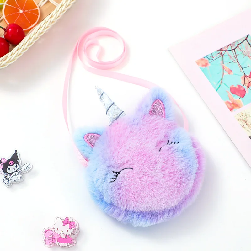 Borsa a tracolla unicorno cartone animato per bambini carino principessa chiavi portamonete peluche soffice borsa a tracolla ragazze Mini borsa a tracolla