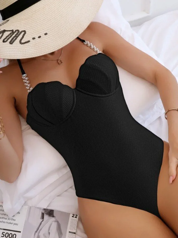 Costume da bagno donna bikini sexy con cinturino per spaghetti solido a vita alta bikini da vacanza al mare 2025 nuovo costume da bagno intero estivo