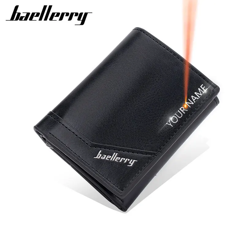 

Baellerry New RFID Short Men Card Wallets Free Name Engraving Popup Card Cover Simple Male Wallet Photo Holder Men's Money Clips