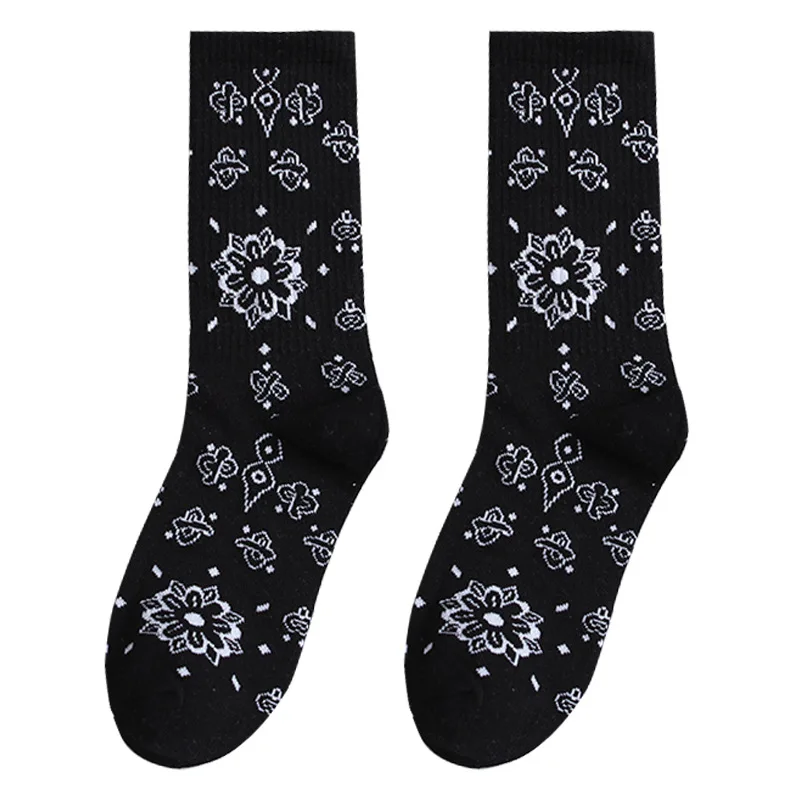 Middle tube men\'s stockings cashew flower street skateboard hip-hop women\'s  sports high-top firework socks