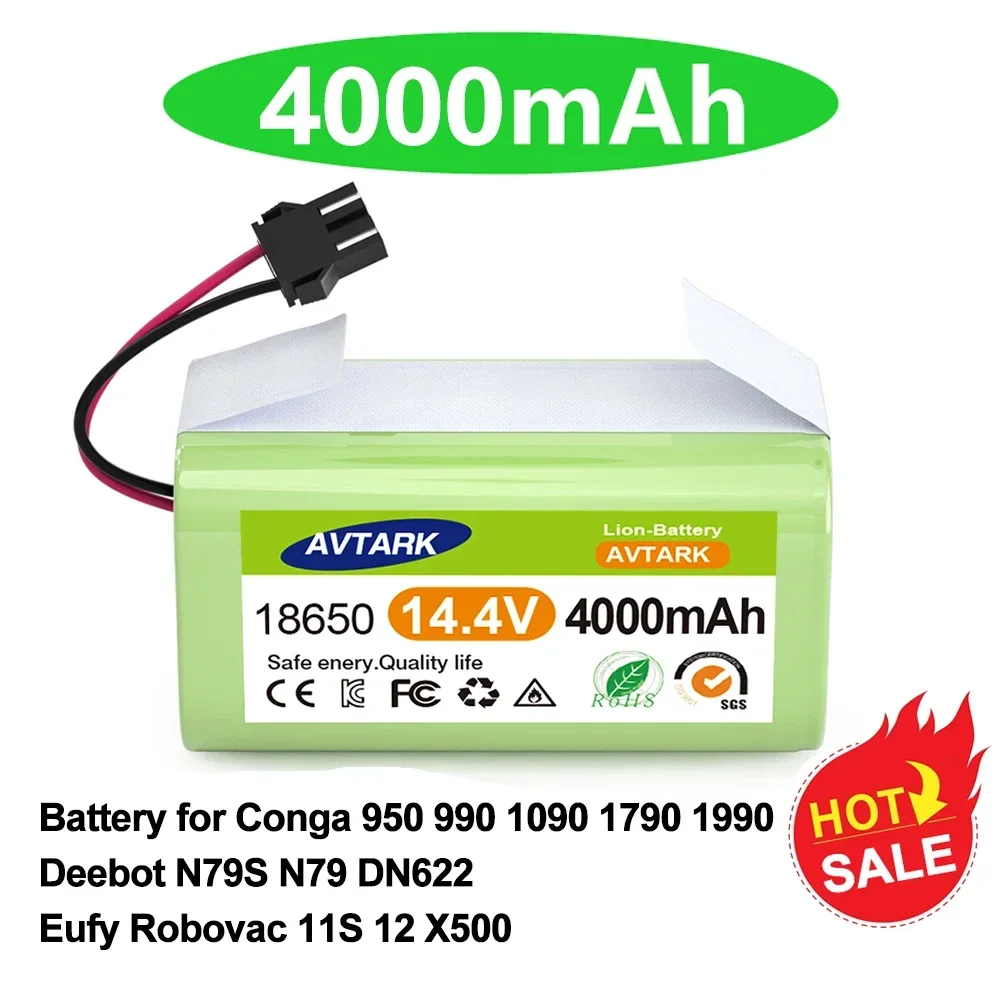 

14.4V 4000mAh Li-ion Battery for Conga Excellence 950 990 1090 1790 1990 Deebot N79S N79 DN622 Eufy Robovac 30 35C Rechargeable