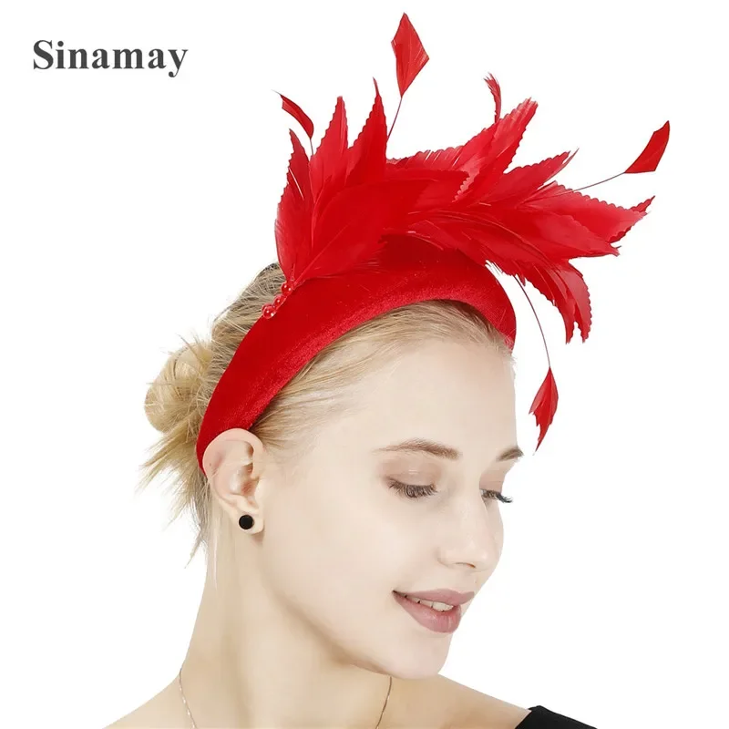 New Design Ladies Elegant Fashion Headband Fascinators Accessories With Feathers Princess Hair Band Amazing Bride Mesh Headwear