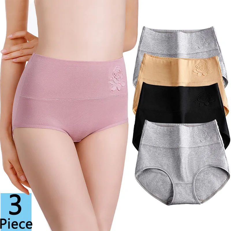 

3Pcs Women's Panties High Waist Cotton Underwear Abdomen Solid Color Female Brief Girls Panty Underpanties Belly Calcinha Ladies