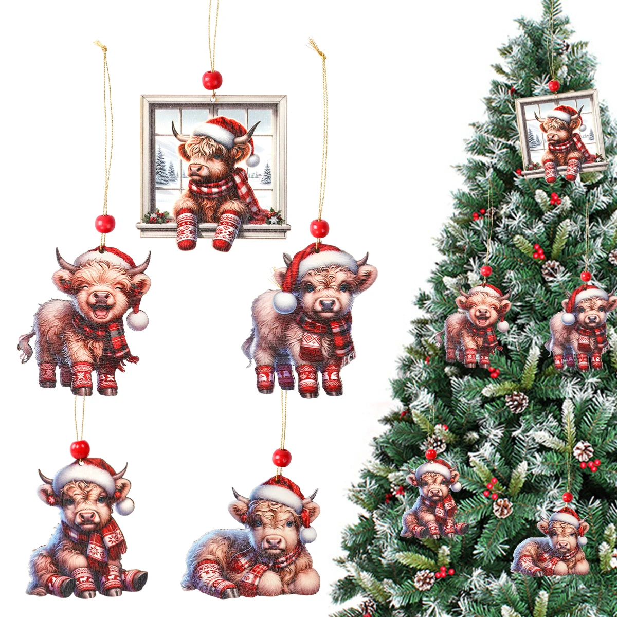 Christmas Highland Cow Ornament Christmas Decoration for Home 2024 Pendant Xmas Hanging Decoration Navidad Natal New Year Gift