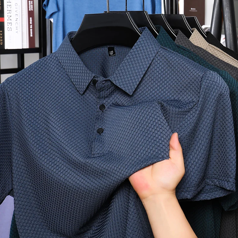 

High end brand T-shirt men's short sleeve top summer fashion business ice silk breathable lapel casual POLO shirt men's clothing