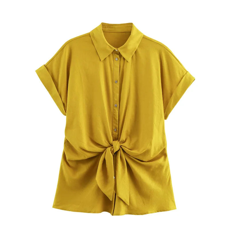 

Women's Fashion Bow Decoration Short Sleeve Shirt And Button Straight Pants 2-Piece Set Casual Outfit 2025