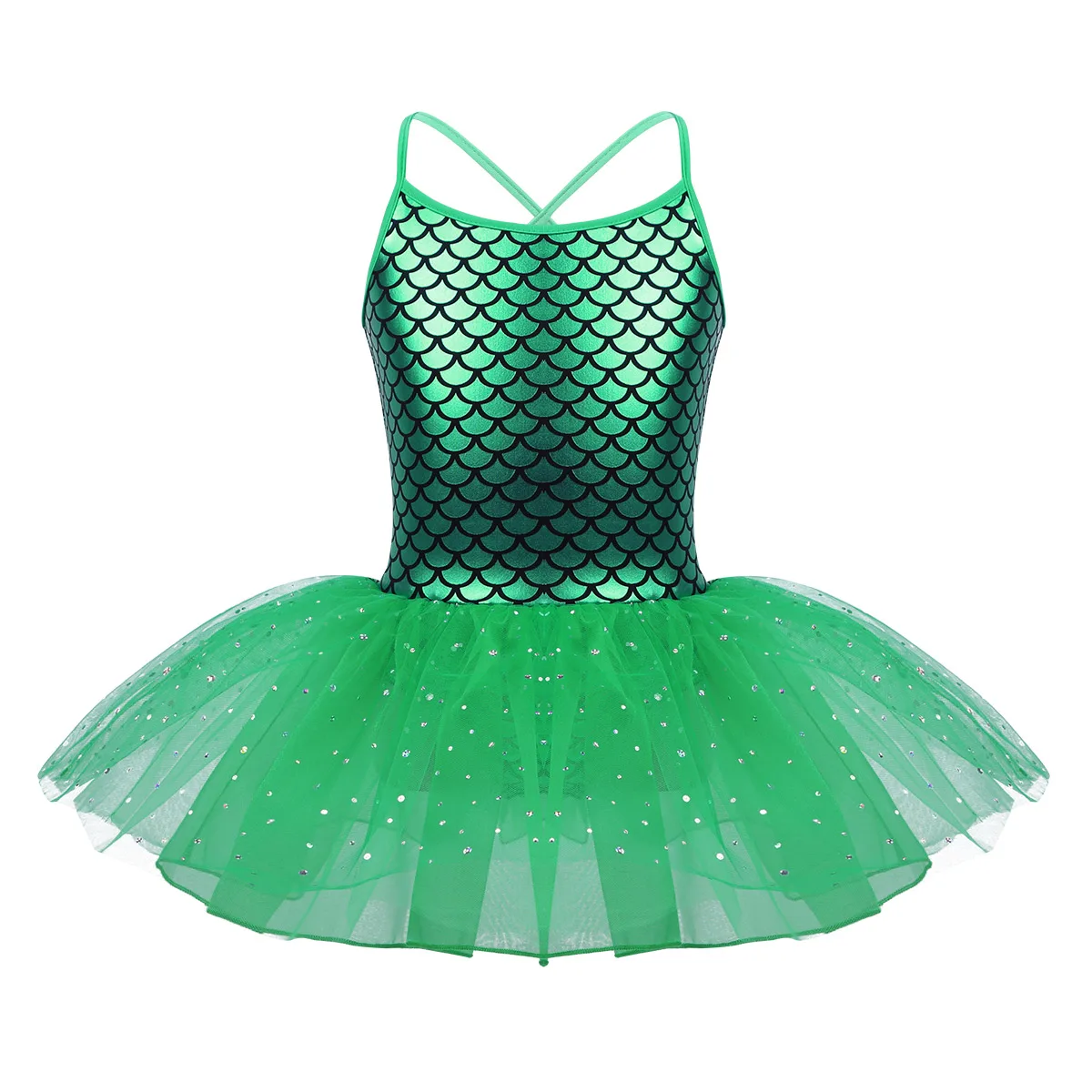 

Kids Girls Glitter Sleeveless Ballet Dress Up Costume Spaghetti Straps Scales Ballet Dance Gymnastics Leotard Tutu Mesh Dress