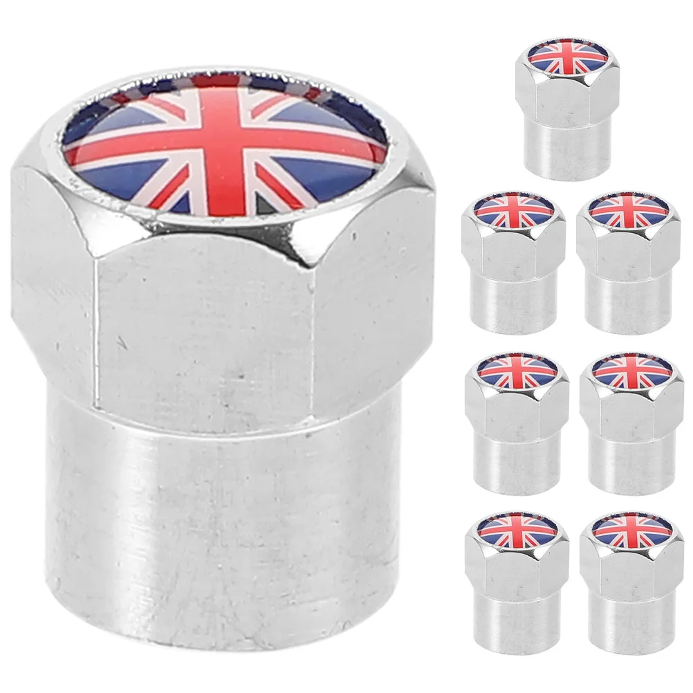 Tampas da haste da válvula do pneu de aço inoxidável, 8 peças, estilo bandeira do Reino Unido para carros, caminhões, motocicletas, tampa da válvula da roda, acessórios automotivos