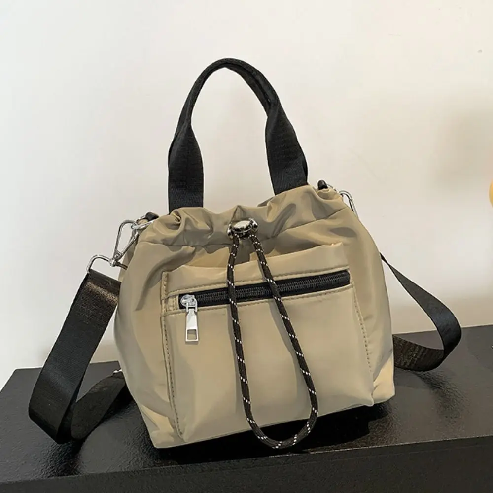 

Large Capacity Nylon Bucket Bag Lightweight Korean Style Drawstring Shoulder Bag Waterproof Handbag Oxford Cloth Crossbody Bag