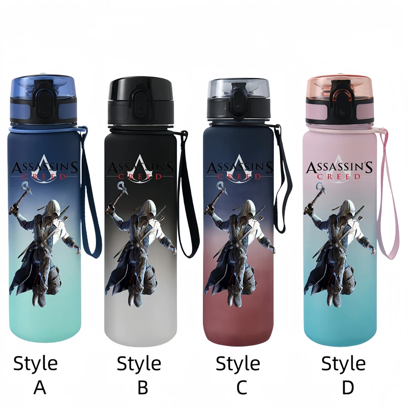 650ML Assassin's Creed Figure Water Cup Portable Children's  Outdoor Sports  Large Capacity Plastic Antidrip Water Bottle Gifts