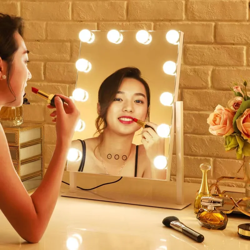 Hollywood mirror with lights for makeup with led light magnifying 12 LED Bulbs Desktop Vanity Mirror for Bedroom Dressing Table