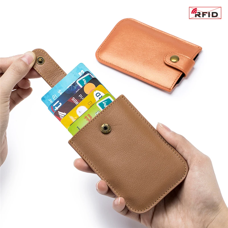 

RFID Anti-Theft ID Credit Card Holder Genuine Leather Pull-Out Thin Wallet Portable Mini Bank Card Case Small Coin Purse Unisex