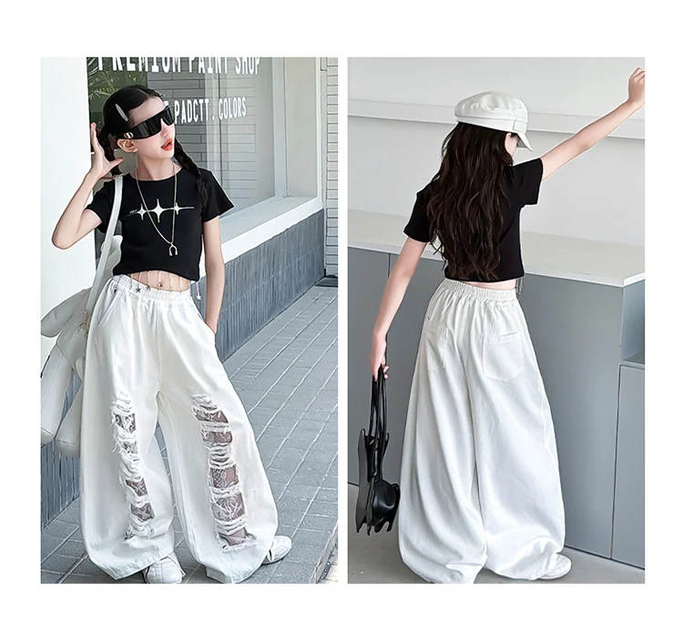 Neues Modisches Street-Style Kinder Hip-Hop-Bekleidungsset für Mädchen, Hiphop-Oberteil und -Hose, Kinder-Tanz-, Rap-, Jazz-Outfit mit T-Shirt und Hose – Detail 6