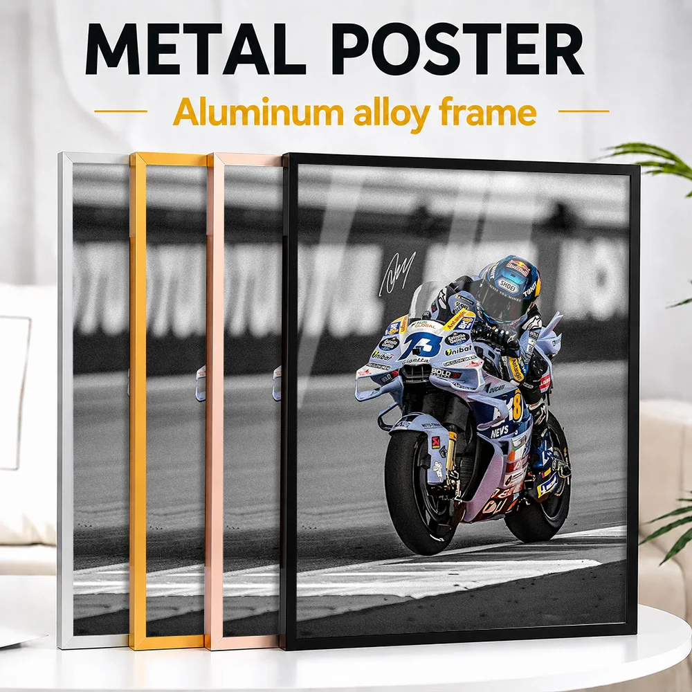 Alex Marquez Motorcycle Racing Framed Metal Print Customized Photo Vintage Cruiser Style Wall Art For Garage Unique Rider Gift