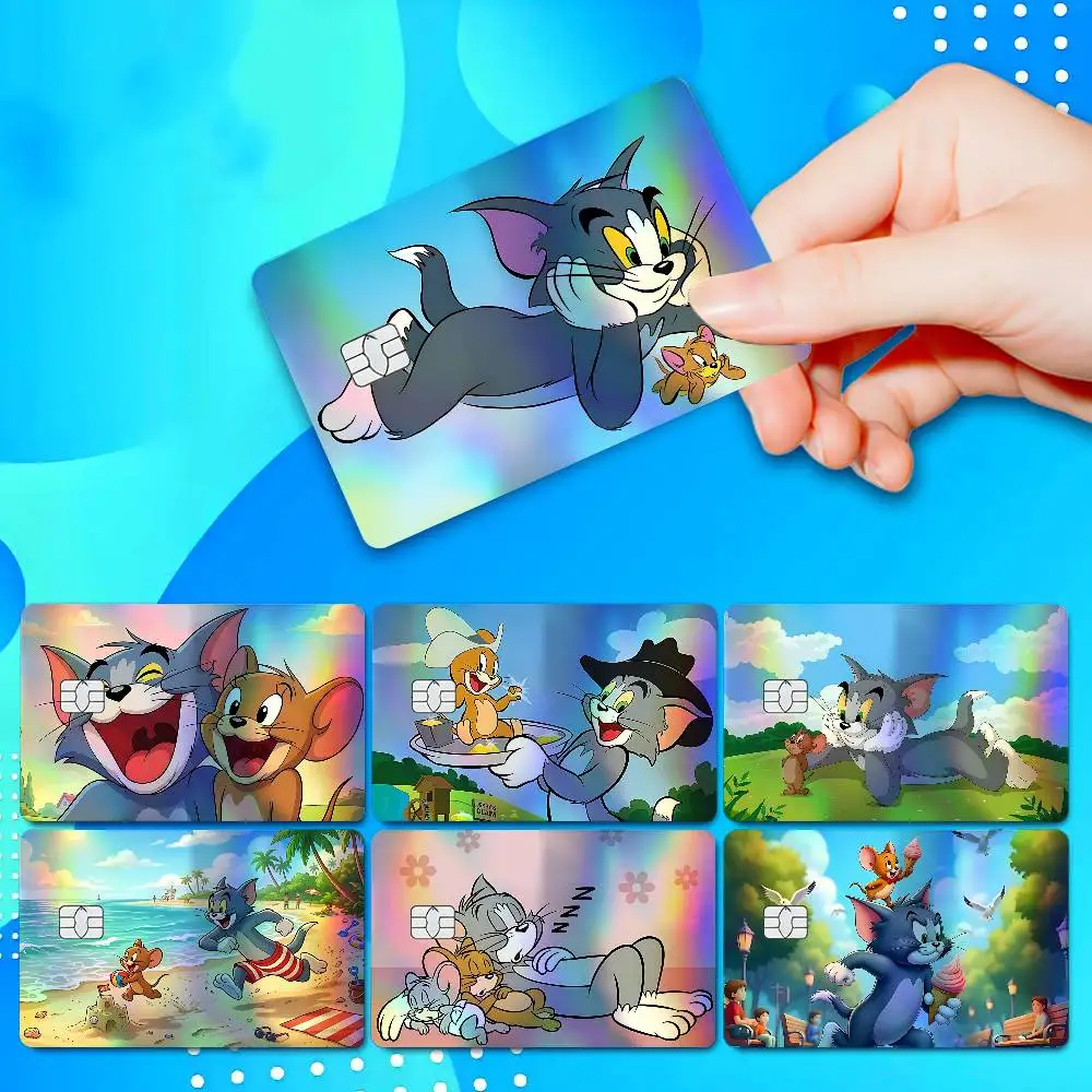 Funny T-TomS Cat And J-Jerry Holographic Sticker Laser Film Shinny Skin For Debit Credit Bank Card