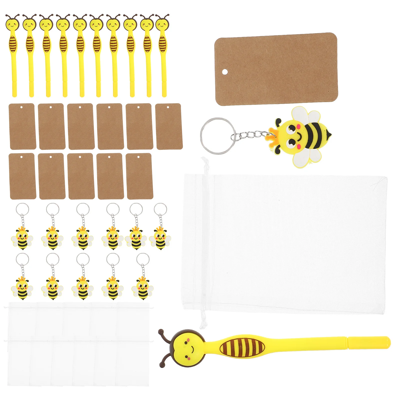 

12Sets Bee-Themed Ballpoint Pens and Keychains Cute Small Bees Design for Birthday Party Favors School Supplies Teachers