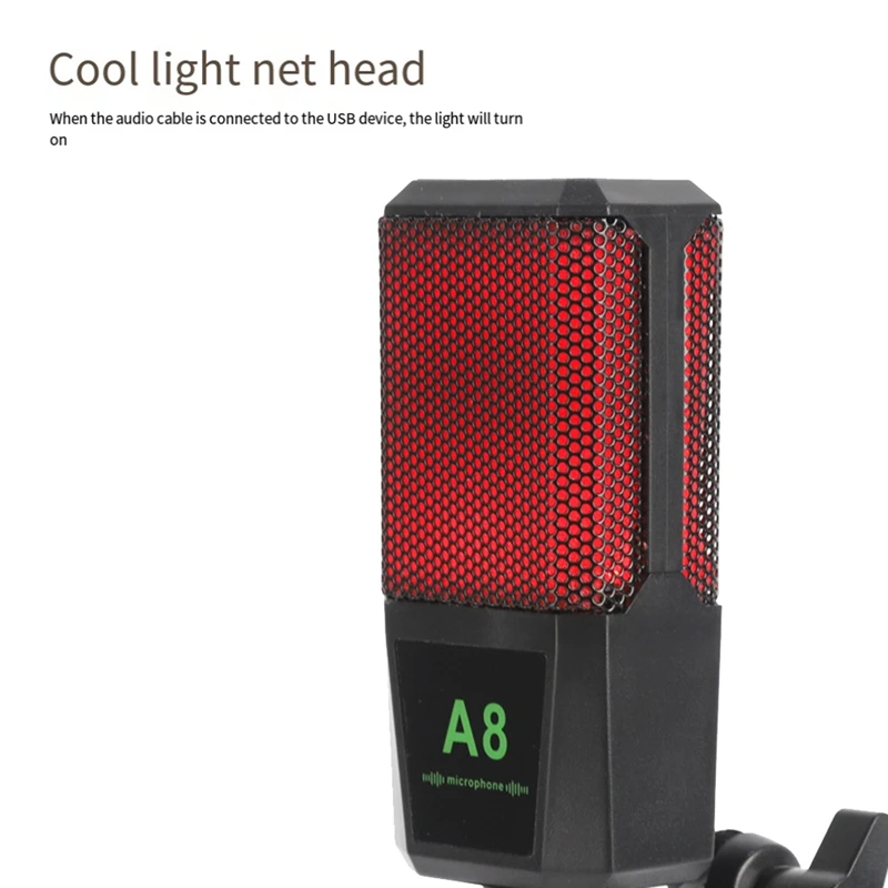 【جديد】 ميكروفون مكثف USB A8، ميكروفونات استوديو بودكاست مع دعامة للكمبيوتر الشخصي