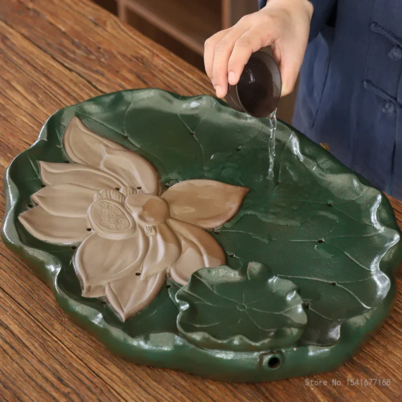 

Creative Kung Fu Lotus shaped Tea Tray, Chinese Style Purple Sand, Water Storage, Indoor living room Tea Room Decoration, 1Pc
